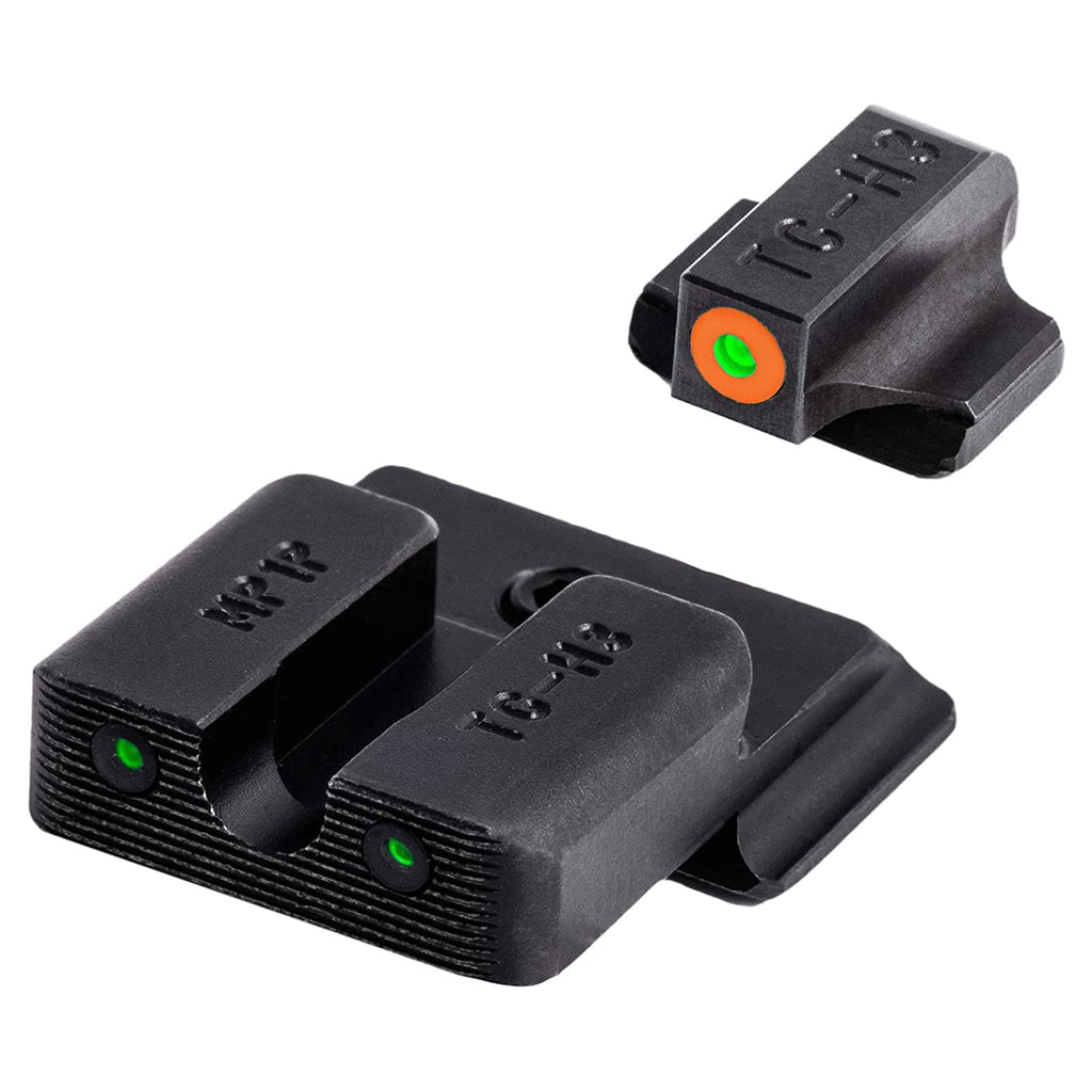 TRUGLO Tritium Pro Night Sights, Compatible with Smith & Wesson M&P Series | Glow-in-The-Dark Front & Rear Gun Sight Set with Orange Focus Lock Front Ring