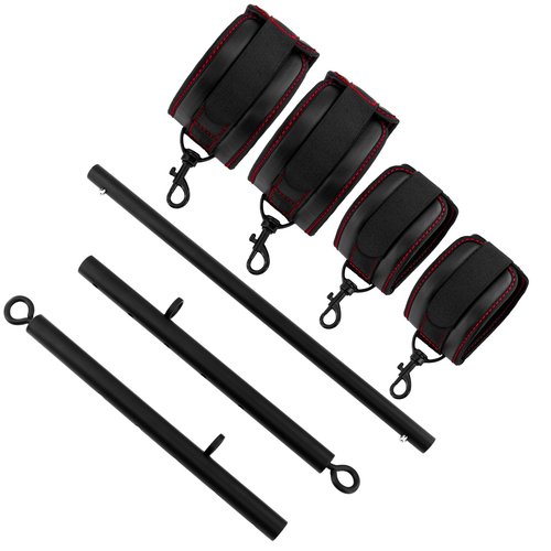 Spreader Bar Heavy Duty Stainless Steel Adjustable Bar with 4 pcs PU Cushioned Straps for Yoga, Pilates, Fitness Training, Home Gym Equipment and more. (Black+Black Magical Tape)