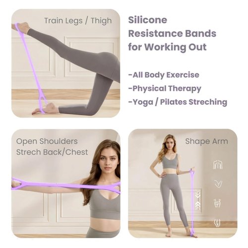 JOYLAY Figure 8 Resistance Band with Handles, Silicone Exercise Bands for Physical Therapy, Arm Shoulder Back Chest Workout, Portable Home Fitness Stretching Equipment for Yoga & Pilates (15LB Purple)