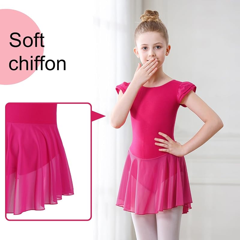 DIPUG Girls Ballet Leotard with Skirt - Flutter Sleeve, Criss-Cross Back, 4-6 Years - Rose