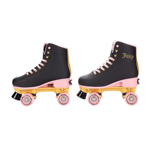 Juicy Couture Girls Rink Roller Skates Black Quad Roller Skates for Girls Classic High-Top Design for Indoor or Outdoor Skates and Roller Derby (Adjustable Size L 7-10)
