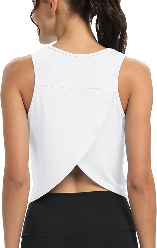 Mippo Workout Tops - Women's Cropped Open Back Sleeveless Tank for Gym & Yoga | Loose Fit Design