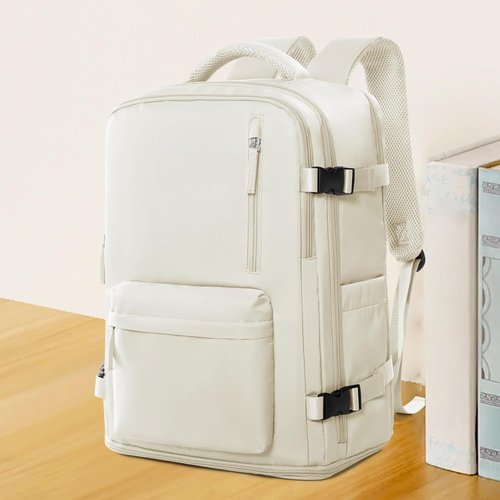 Coowoz Travel Backpack - Airline Approved Waterproof Rucksack for Hiking & College | Fits 15.6 Inch Laptops - Beige