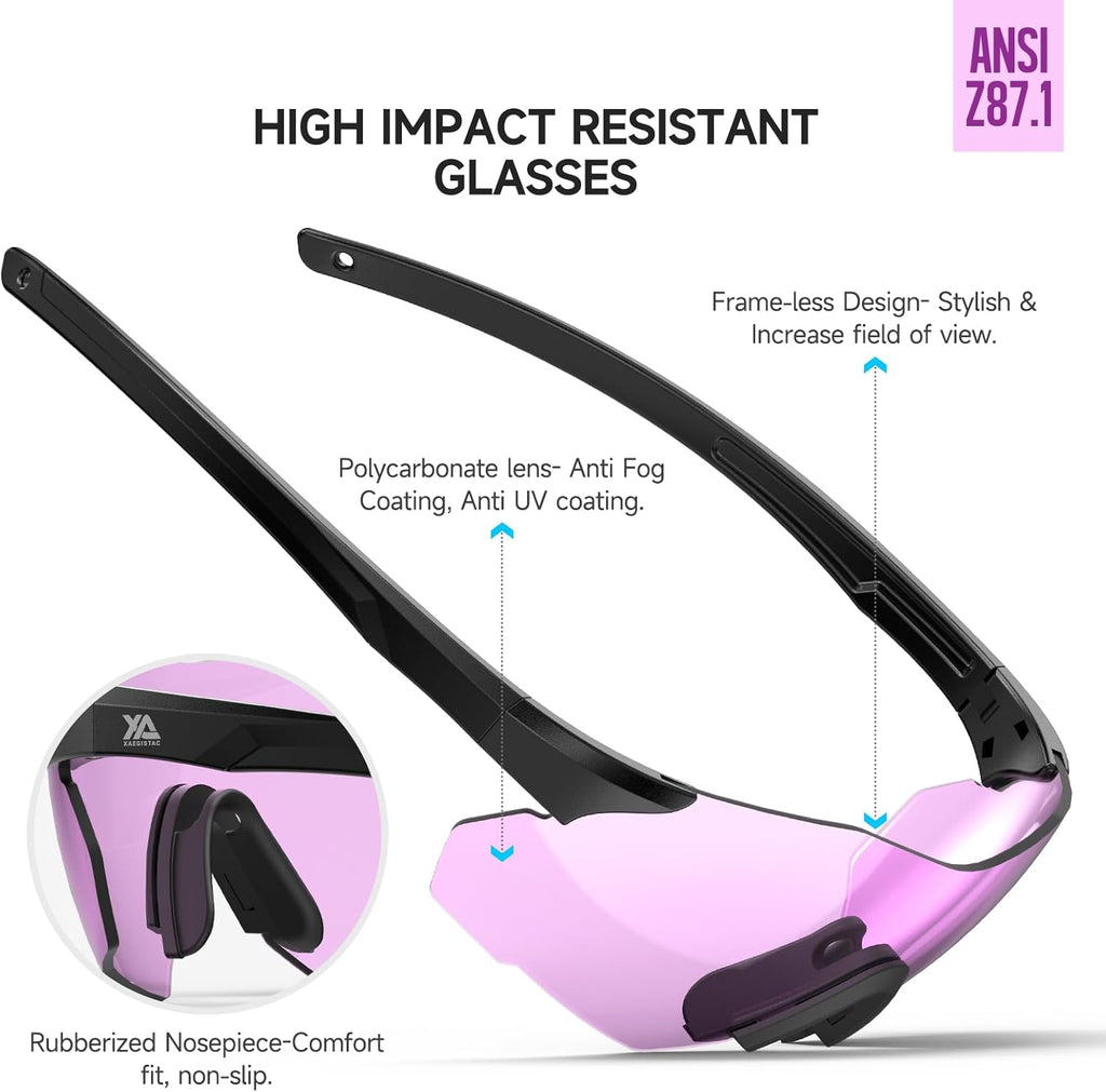 Xaegistac Safety Glasses - Anti-Fog Shooting Glasses with Wide Field of View & Soft Nose Pad for Outdoor Use