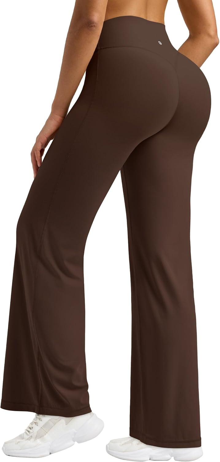 Willit Women's High Waist Buttery Soft Workout Leggings - Straight Leg Yoga Pants in Deep Brown, XS