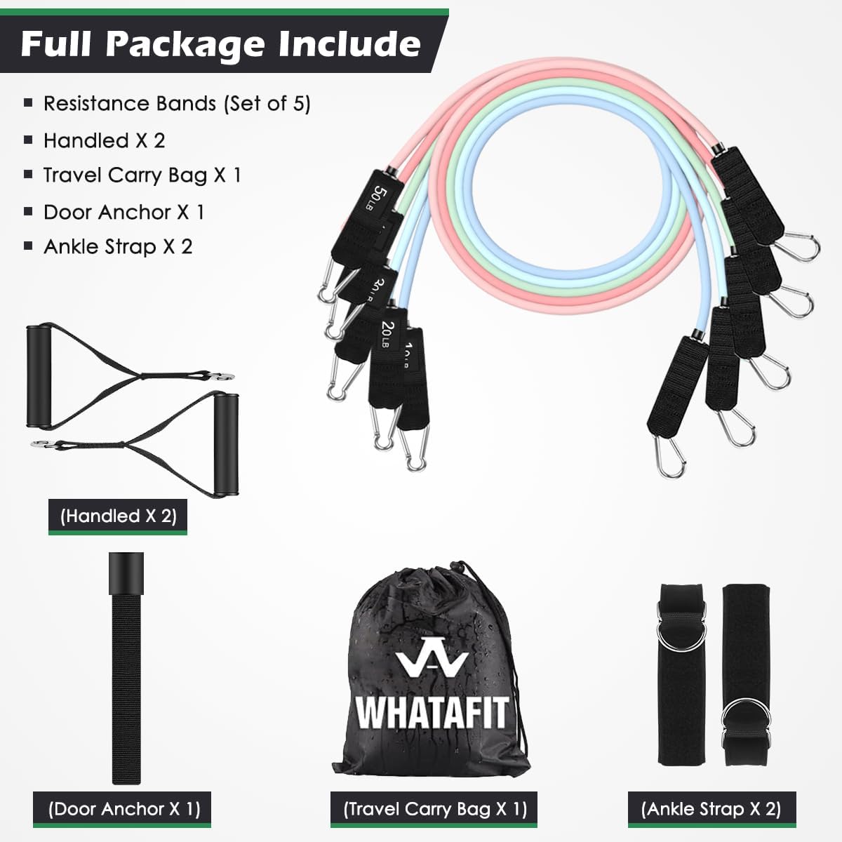 WHATAFIT Resistance Bands - Versatile Exercise Bands with Handles for Strength Training | Home Gym Equipment