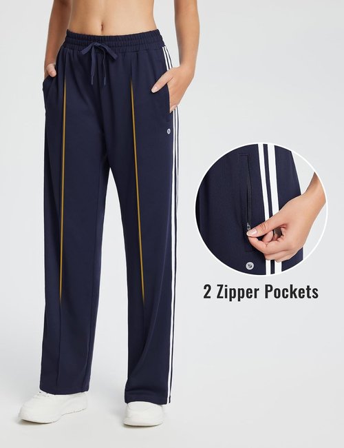 Baleaf Women's Athletic Track Pants - Straight Leg Jogging Sweatpants with Zipper Pockets | Loose Fit