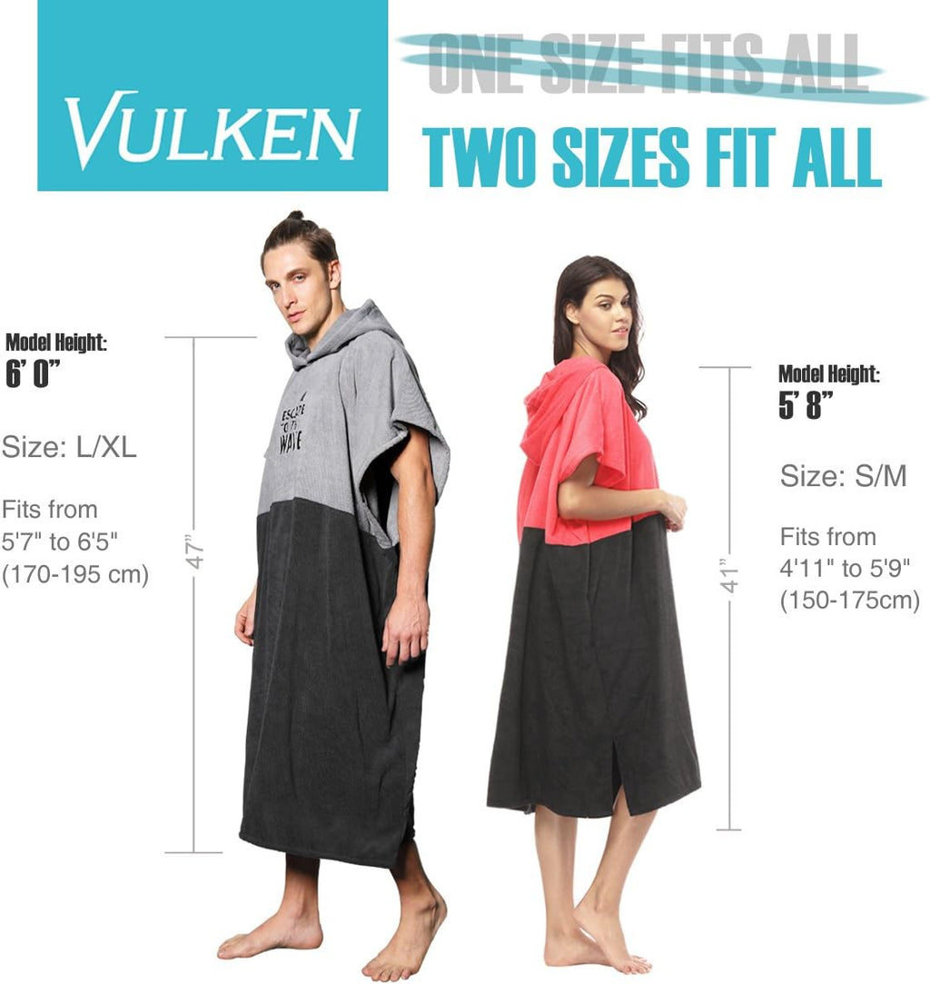 Vulken Extra Large Hooded Beach Towel - Quick Dry Microfiber Surf Poncho for Easy Changing | L/XL