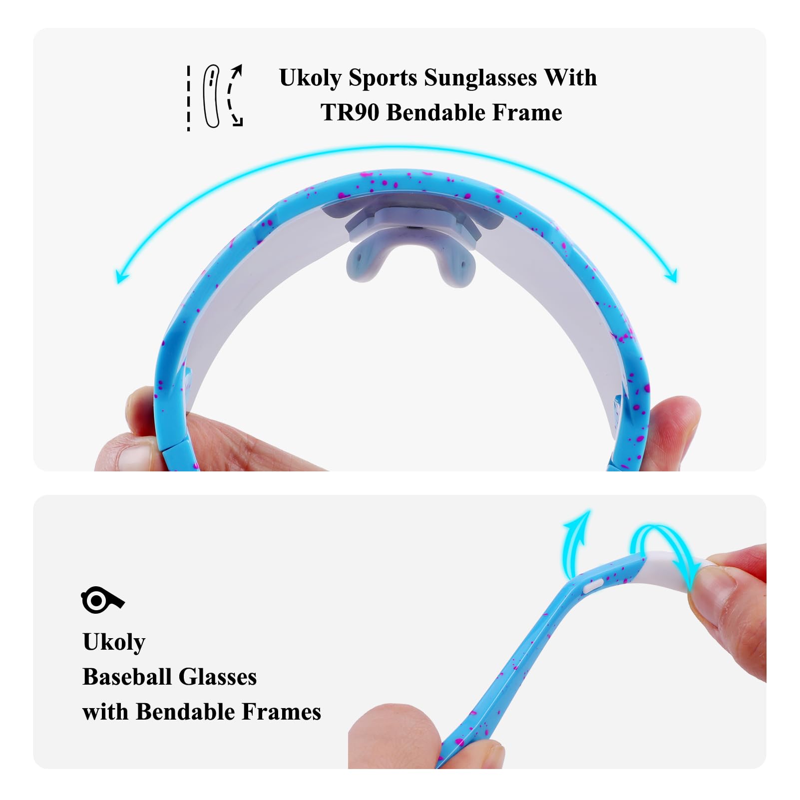 Ukoly Baseball Sunglasses For Men Women,Sports Sunglasses For Baseball Running Cycling UV400 protection TR90 Frame 615 (Pink Blue)