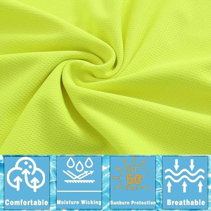 LeeHanTon Men's Sun Protection Hoodie Shirt UPF 50+ Long Sleeve Athletic Work Shirt - Safety Yellow XL