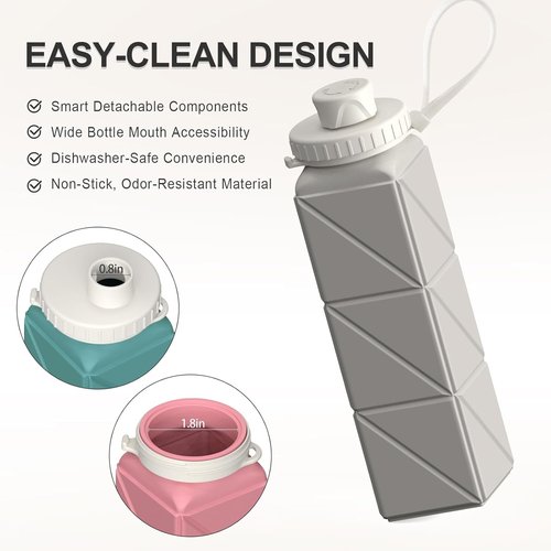 Beautail Collapsible Water Bottle - 20.6oz Silicone Travel Bottle | BPA-Free, Leakproof, Portable (Starlight)