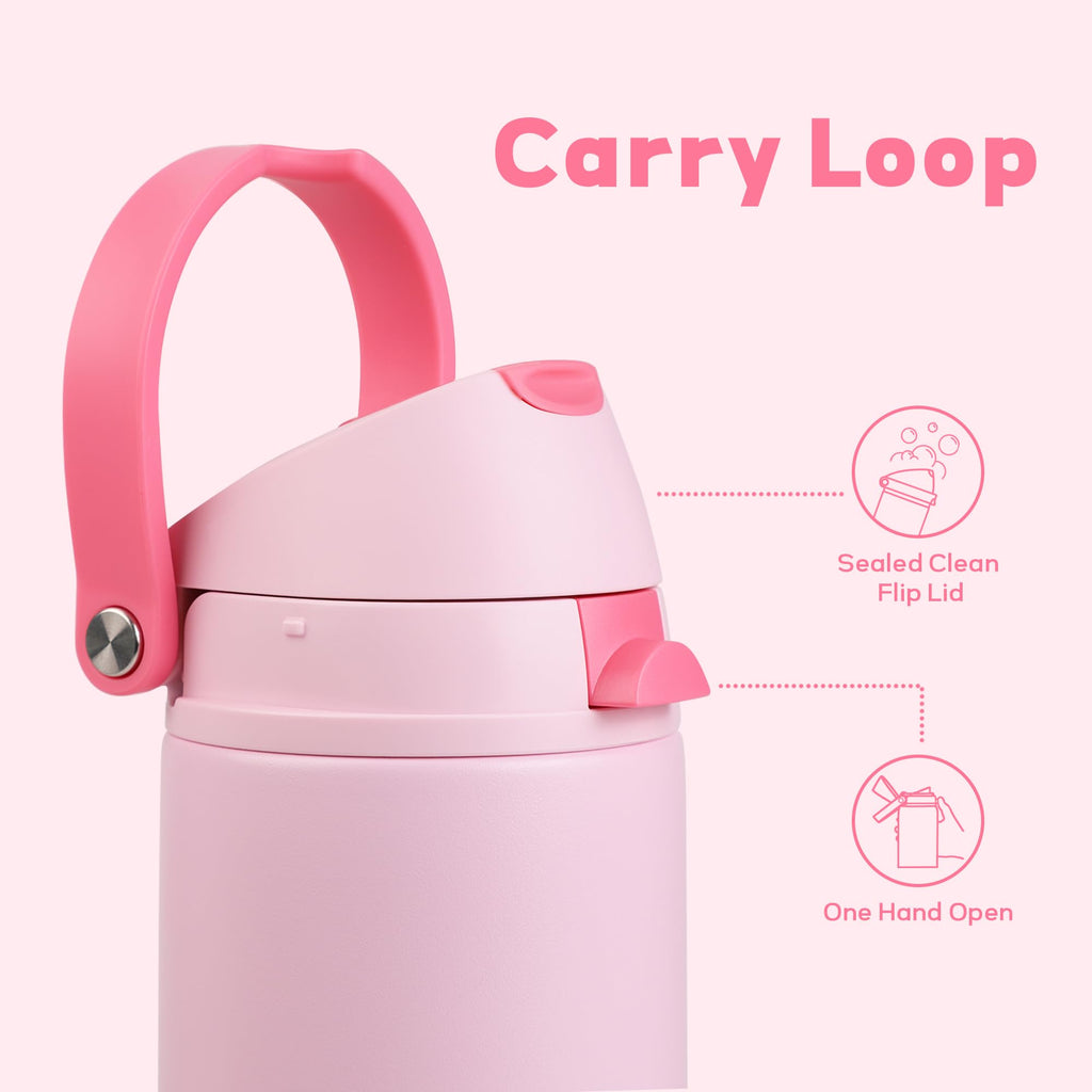 Xtusimple 24 oz Insulated Water Bottle with Straw, Stainless Steel Water Bottle with 2-in-1 Push-Button Spout & Quick-Flip Straw, Fits Car Cupholder, Leakproof, for Gym, Travel, School, Camping, Pink
