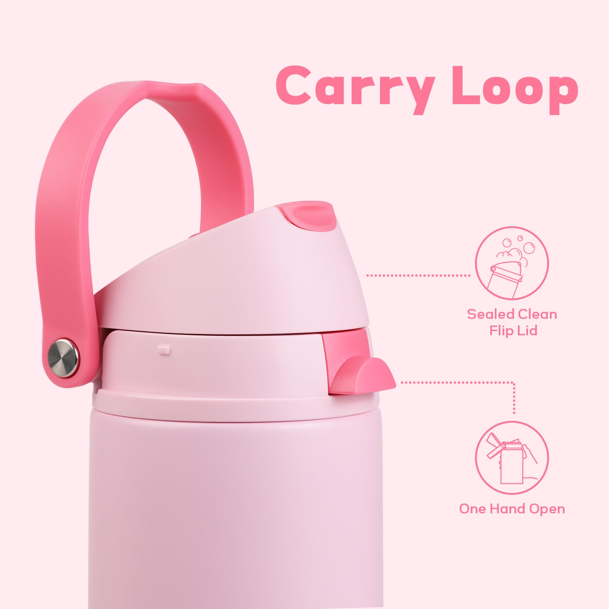 Xtusimple 24 oz Insulated Water Bottle with Straw, Stainless Steel Water Bottle with 2-in-1 Push-Button Spout & Quick-Flip Straw, Fits Car Cupholder, Leakproof, for Gym, Travel, School, Camping, Pink