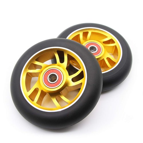 2pcs Replacement 100mm Pro Scooter Wheels with Abec 9 Bearings for MGP/Razor/Lucky/Envy Pro Scooters (Gold)