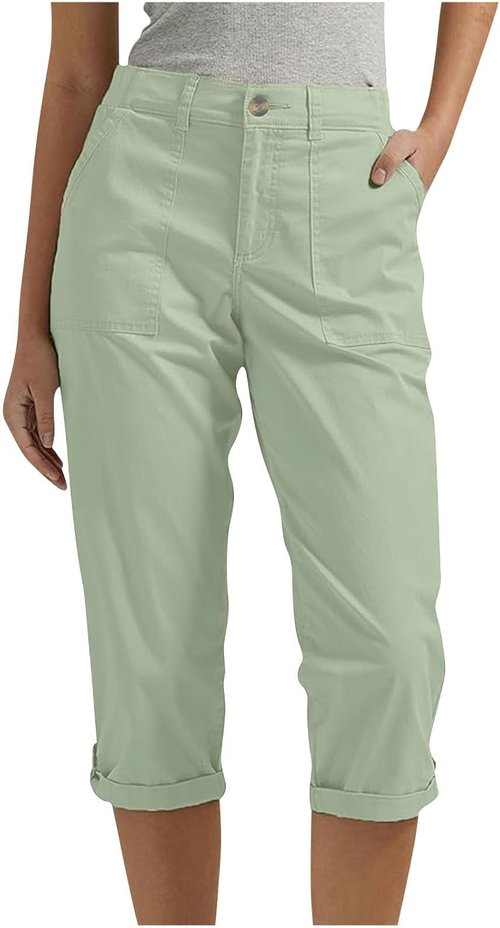 LRMQS Capri Pants for Women - Casual Summer Cargo Style with Pockets | Knee-Length Cropped Fit