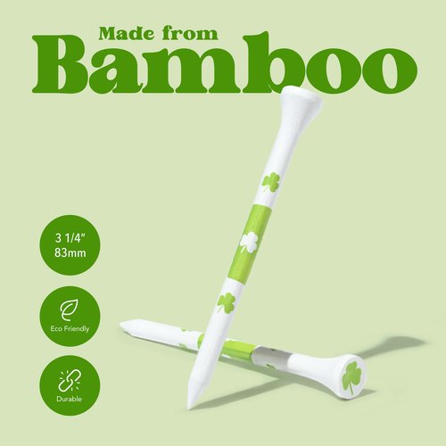 Twigs Golf Tees, Long Bamboo Tees, 100 Count, 3-1/4 inch, Shamrock Design