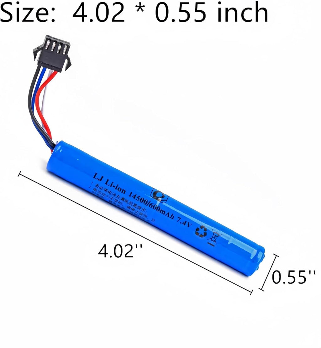 7.4V 600mAh Li-ion Battery by [Brand Name] - SM-4P Plug & USB Charger for Airsoft Guns & Gel Blasters