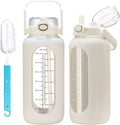 Chunmo 64oz Glass Water Bottle - Motivational Time Marker & Silicone Sleeve | Perfect for Gym Workouts