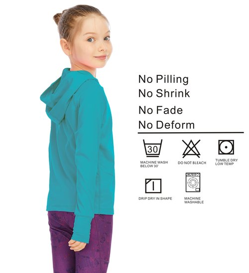 Girls Long Sleeve Shirt Hoodies SPF Active Tee Workout Running Yoga Pullover Tops with Thumb Holes Blue 7-8years
