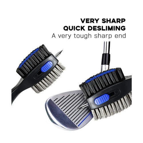 Lesunsul Golf Club Brushes, Golf Cleaning Tool, with Retractable Cleaning Nails, Nylon and Wire Bristles Oversize Double Brush Head with 2ft Retractable Zip-line Metal Buckle (Black Blue)