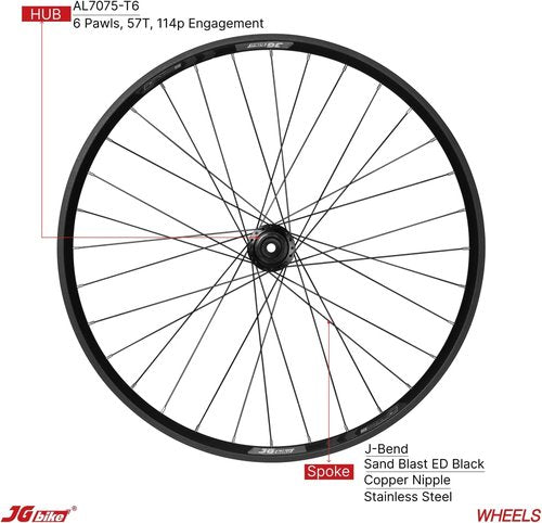 JGbike M30 Mountain Bike Wheelset, 32H 57T 114POE, Presta Valve, Tubeless Ready - Rear 29" 148 * 12mm HG Driver