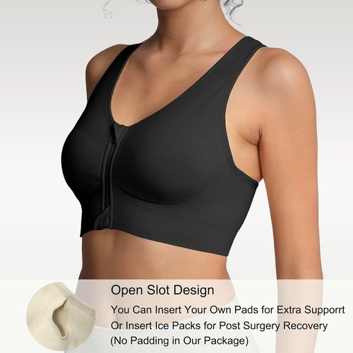 Lemef Front Closure Sports Bra - Wirefree Compression Design for Post-Surgery Comfort | Racerback Style