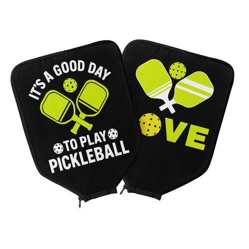 Funky Qiu 2PCS Pickleball Paddle Covers Case - Elongated Protective Paddle Case for Rackets Zipper Racket Sleeve with Mesh Pocket Protective Bag,Pickleball Accessories(Love Pickleball)