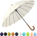 SoulRain 48" Windproof Stick Umbrella - Auto Open, Classic Wood Handle, Solid Color Design