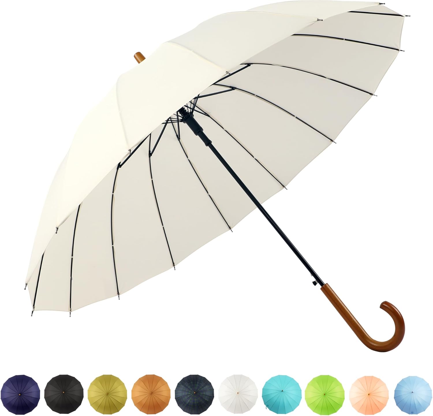 SoulRain 48" Windproof Stick Umbrella - Auto Open, Classic Wood Handle, Solid Color Design