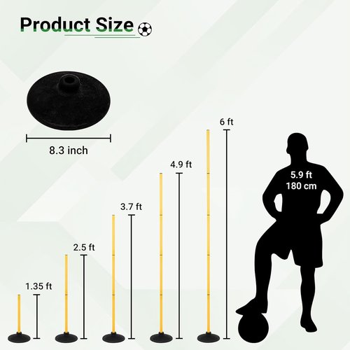 Neoaider 6 FT Agility Poles - Versatile Training Equipment for Soccer, Basketball, Football | 4/6/8/10 Pack with Rubber Bases