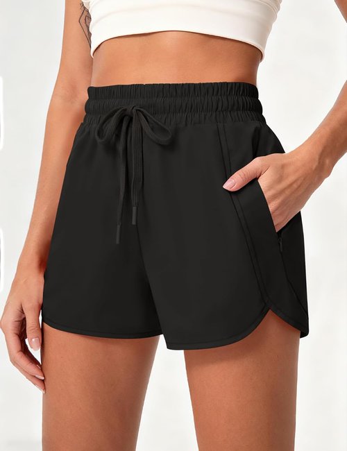 Loovoo High Waisted Running Shorts for Women | Lightweight Athletic Gym & Hiking Shorts with Zip Pockets | UPF 50+