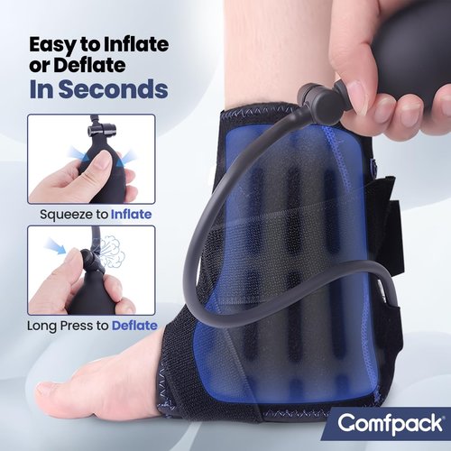 Comfpack Compression Ankle Ice Pack Wrap for Sprain & Fracture, Ankle Support Brace with 2 Cold Packs, Reusable Gel Cold Hot Therapy for Injuries, Plantar Fasciitis, Achilles Tendonitis, Surgery