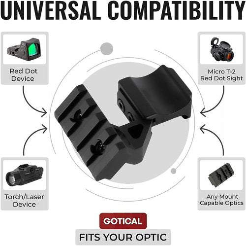 Gotical 45 Degree Angled Low Profile Offset Picatinny Rail Side Mount Adapter with Build-in 4-Slot 1.7 Inch Picatinny Rail, Red Dot Riser Black Finish Type III Hard Coat Anodized