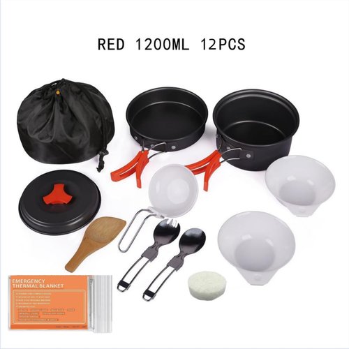 12 PCS Lightweight Camping Cookware Set – Non-Stick Pots, Pans & Utensils for Backpacking, Hiking & Outdoor Cooking – Compact Mess Kit for 2-3 People (Orange, Aluminum)