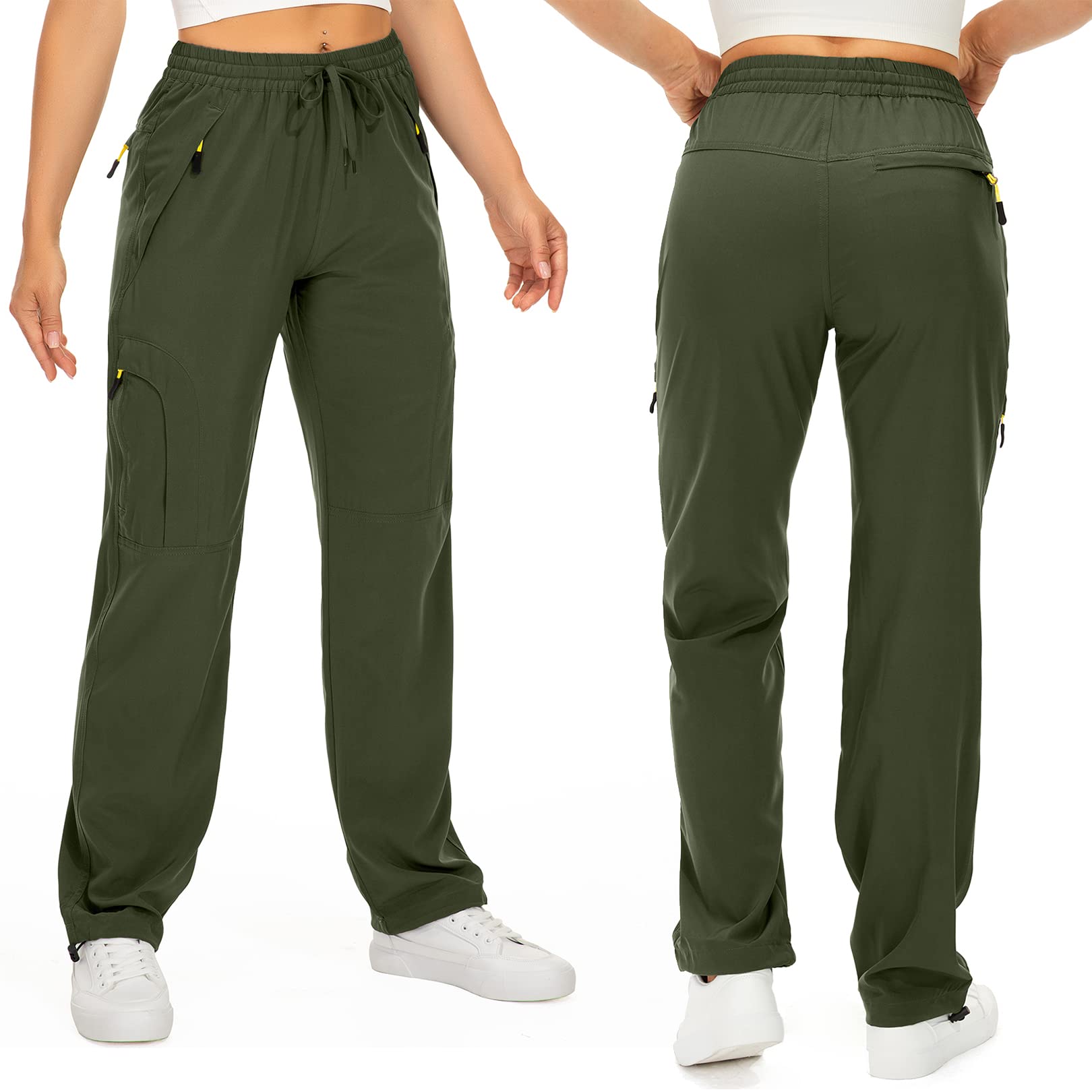 Womens Hiking Pants Quick Dry UPF 50 Lightweight Travel Golf Cargo Safari Pants Zipper Pockets,6608,Army,Petite XL
