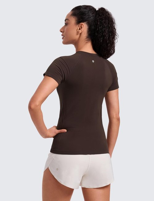 CRZ YOGA Seamless Workout Tops - Breathable Short Sleeve Athletic Tees for Women | Hip Length Gym & Yoga Shirts
