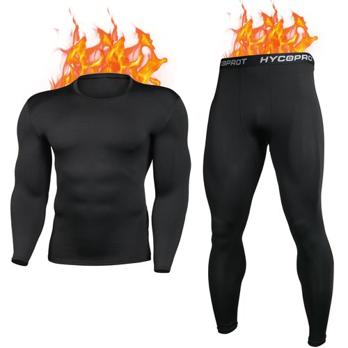 HYCOPROT Thermal Underwear for Men Fleece Lined Long Johns Men’s Top Bottom Set Base Layer Thermals Shirts Pants Leggings Warm Winter Clothes Insulated Heated Compression Hunting Gear for Cold Weather