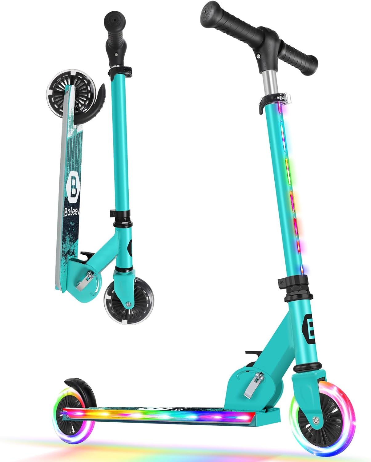 BELEEV V2 Kids Scooter - Light-Up Wheels, Adjustable Height, Non-Slip Deck | Lightweight Folding Design for Ages 3-12