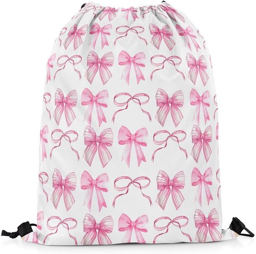 Jejeloiu Cute Bow Drawstring Backpack - Waterproof Kawaii Gym Bag | 13"x15.7" Cherry Fruit Design