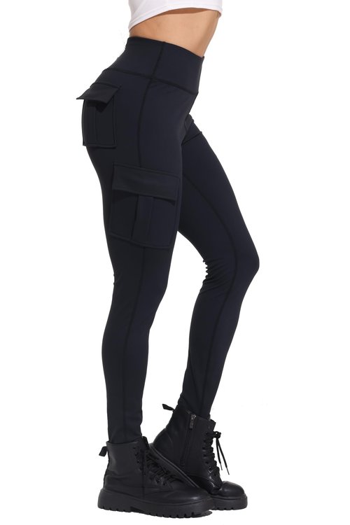 Cargo Leggings Women Yoga Work Pants with Pockets Gym Athletic Workout Running Hiking High Waisted Tummy Control Cute Comfy Soft Stretch Tall 7/8 Ankle Jogger Trendy Clothes Bottoms Black 29" M