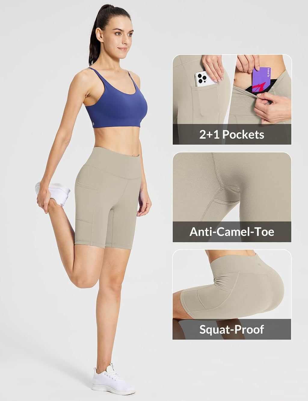 Baleaf Women's High Waist Biker Shorts - 8"/5"/3" Spandex Workout Shorts with Pockets