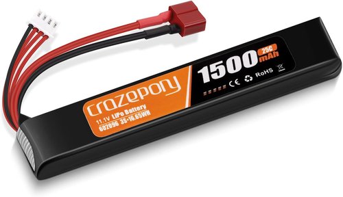 Crazepony 11.1V 1500mAh 3S LiPo Airsoft Battery - Rechargeable with T-Plug & JST XH Connector