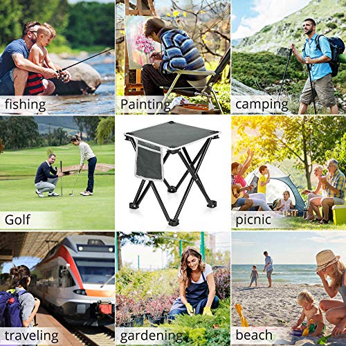 Grey 2 Pack Portable Folding Camping Stool with Side Pocket - Lightweight & Supports 400lbs