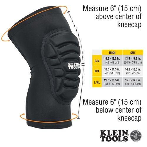 Klein Tools Knee Pads - Lightweight Padded Sleeves with Breathable Mesh Back | Black M/L