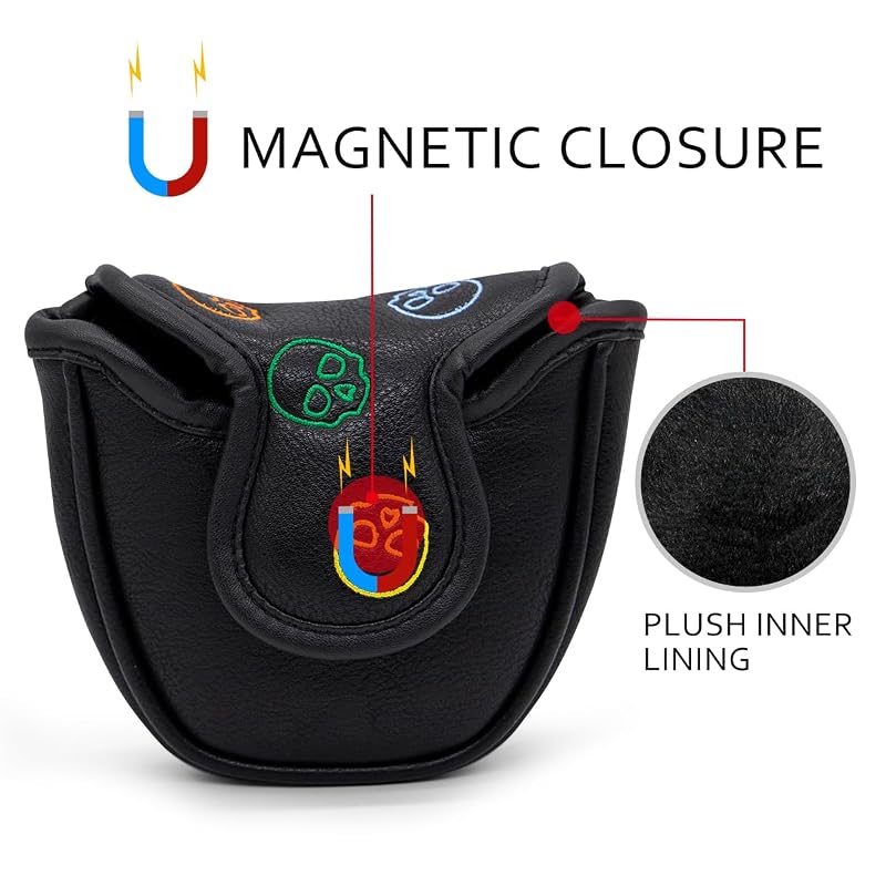 Montela Golf Skeleton Putter Headcover - Black Mallet Driver Cover, Magnetic Closure