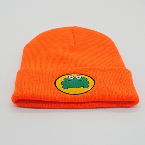 Cute Cartoon TV Parappa The Rapper Frog Beanie Hat Unisex Funny Knitted Beanie Novelty Beanies Knit Hats Orange