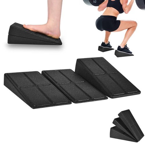 Slant Board Squat Wedge for Calf Stretching，3 Pcs 12" x 6.3" Foot Stretcher Balance Board for Plantar Fasciitis, Adjustable Foam Slant Board Wedge Great for Exercises (Black)