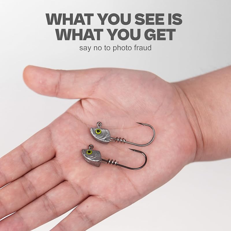15-Pack Screw Lock Swimbait Jig Heads with 3D Chartreuse Eyes – 1/8 3/16 1/4 3/8 1/2 oz, 3/0 & 4/0 Hooks | Variation: Raw-15pcs+Assorted