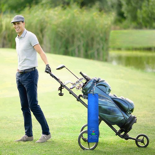 TOUNER Funny Golf Towel Gifts for Dad, Retirement Gifts for Men Golfer, Embroidered Microfiber Waffle Golf Towel with Clip (Blue, Gingham, 26x15 in)