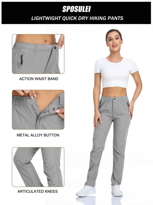 SPOSULEI Womens Golf Pants Lightweight Quick Dry Hiking Travel Pants Ladies Outdoor Water Resistant Casual Trekking Sweatpants with Pockets Light Grey S/29